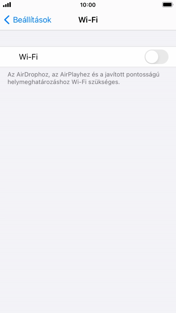 Kattints a „Wi-Fi” melletti csúszkára a funkció bekapcsolásához. Kattints a „Wi-Fi” melletti csúszkára a funkció bekapcsolásához.