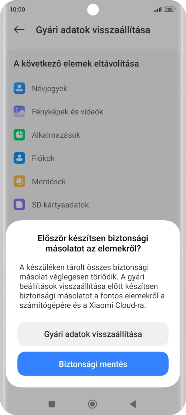 Válaszd a Gyári adatok visszaállítása lehetőséget.
