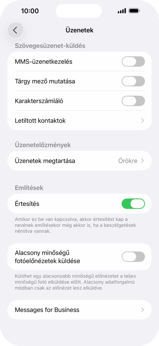Kattints az „MMS-üzenetkezelés” melletti csúszkára a funkció bekapcsolásához.