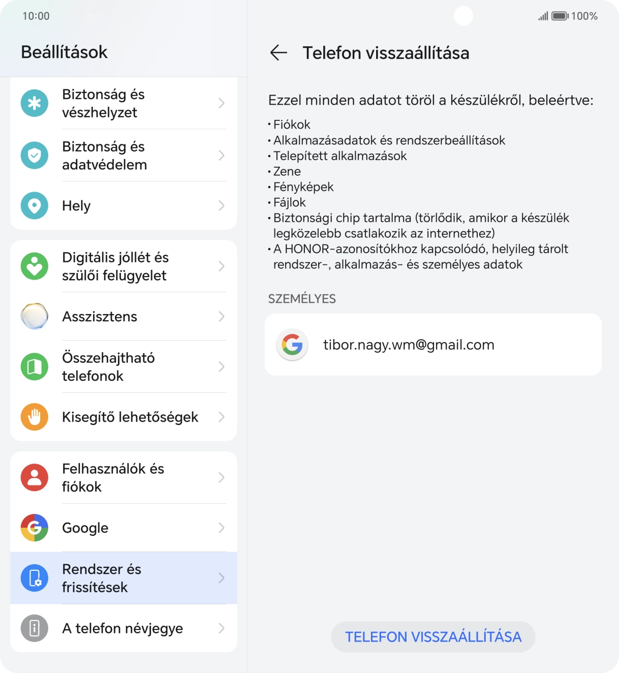 Válaszd a TELEFON VISSZAÁLLÍTÁSA lehetőséget.