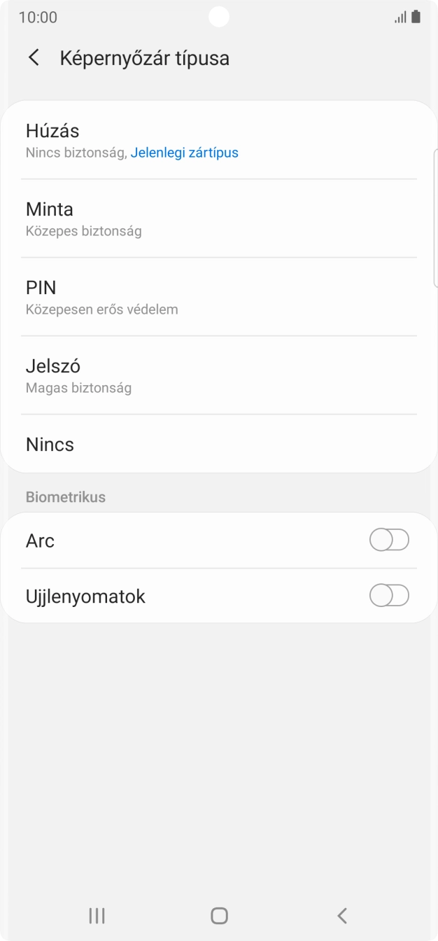 Válaszd az Ujjlenyomatok lehetőséget.