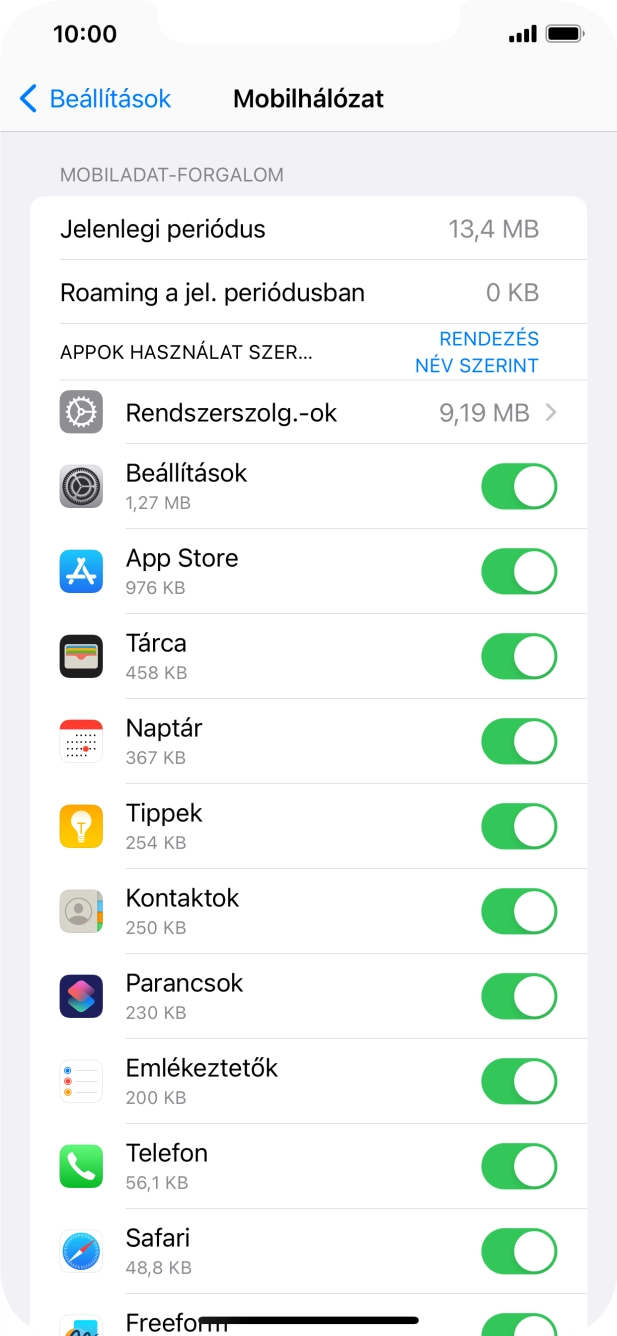 Kattints a kívánt programok melletti csúszkákra a funkciók be- vagy kikapcsolásához.