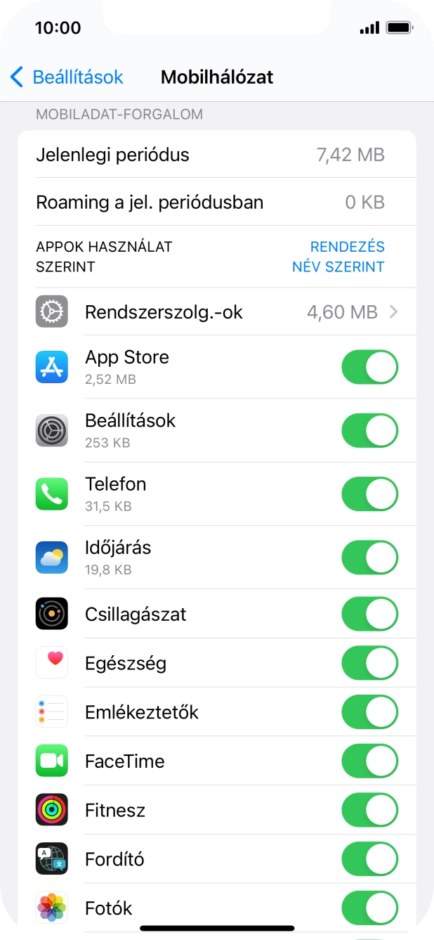 Kattints a kívánt programok melletti csúszkákra a funkciók be- vagy kikapcsolásához.