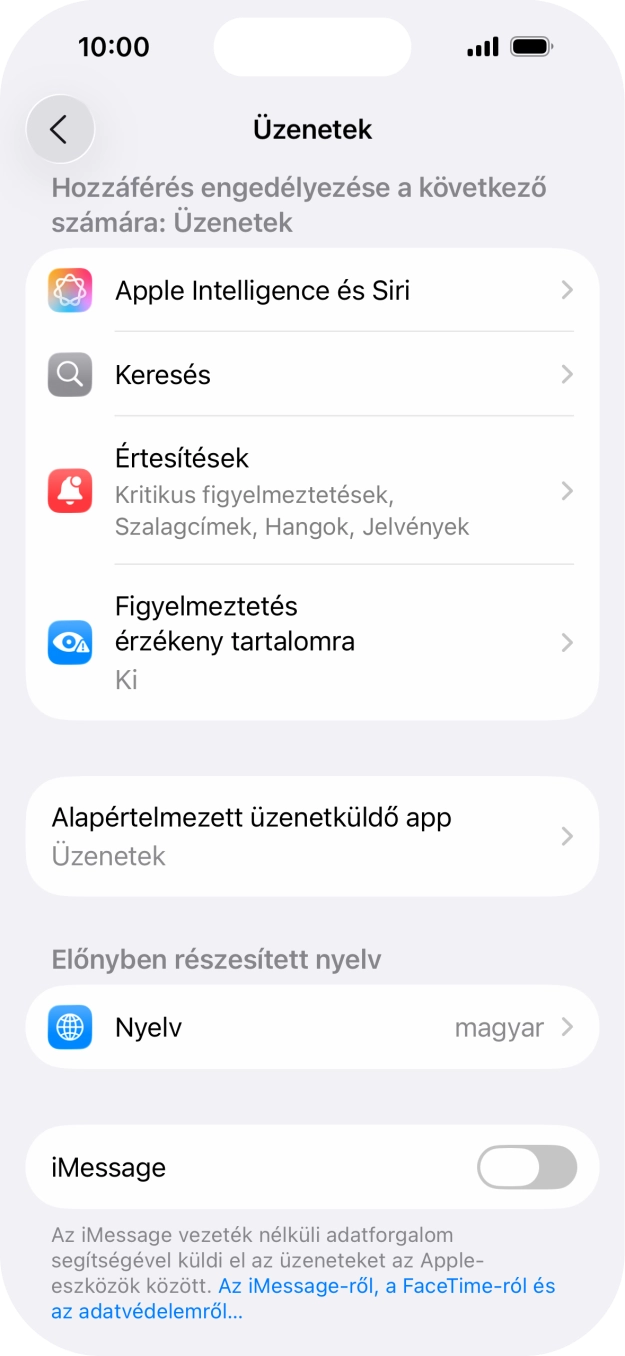 Kattints az „iMessage” melletti csúszkára a funkció bekapcsolásához. Kattints az „iMessage” melletti csúszkára a funkció bekapcsolásához.