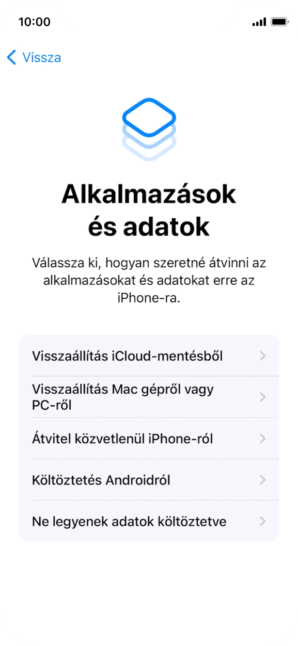 Válaszd a Ne legyenek adatok költöztetve lehetőséget, és kövesd a képernyőn megjelenő utasításokat az aktiválás befejezéséhez. Válaszd a Ne legyenek adatok költöztetve lehetőséget, és kövesd a képernyőn megjelenő utasításokat az aktiválás befejezéséhez.