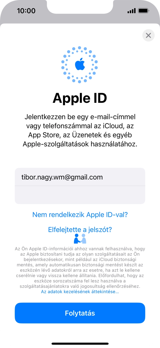 Válaszd a Folytatás lehetőséget.