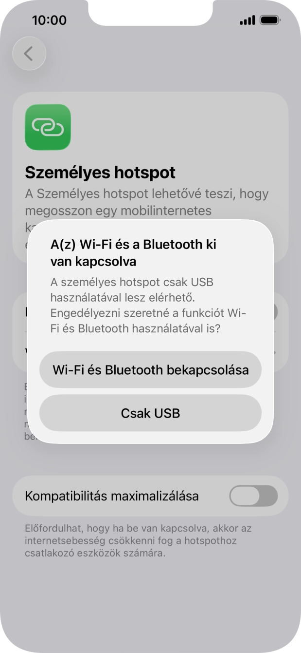 Amennyiben ki van kapcsolva a Wi-Fi, válaszd a Wi-Fi és Bluetooth bekapcsolása lehetőséget.