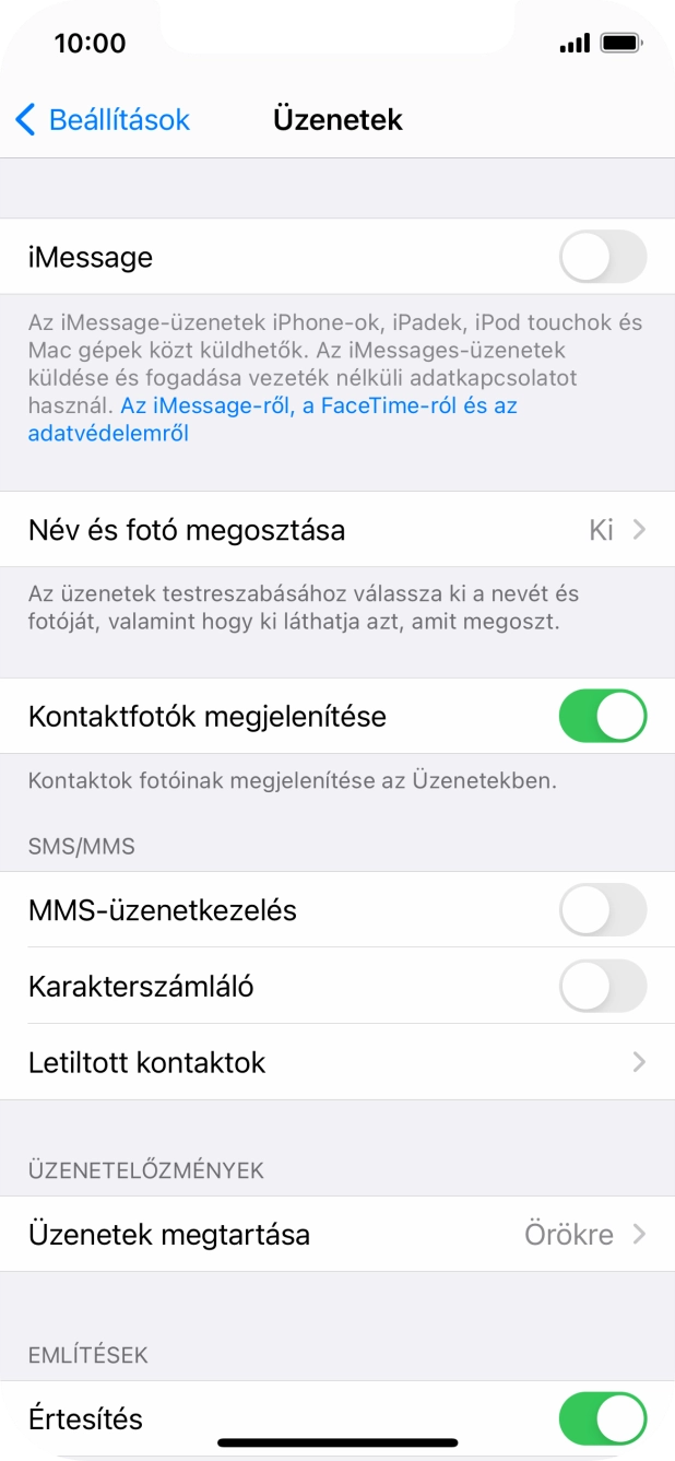 Kattints az „iMessage” melletti csúszkára a funkció bekapcsolásához.