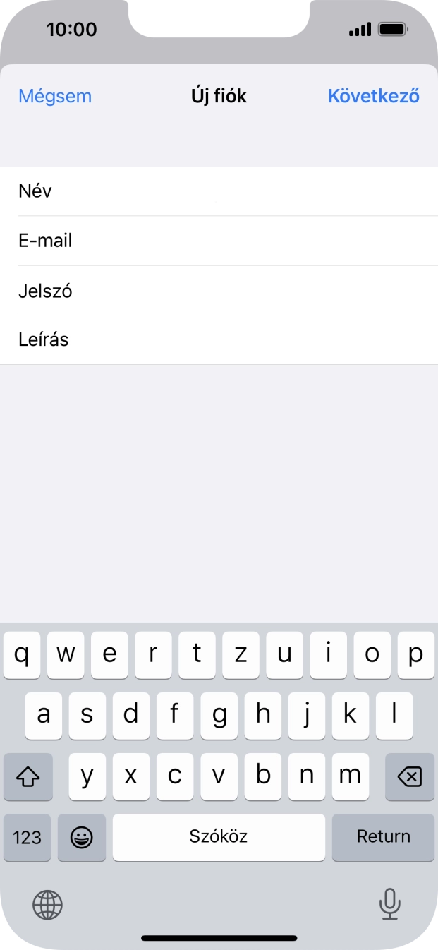 Kattints a Leírás mezőre, és írd be az e-mail-fiók kívánt nevét.