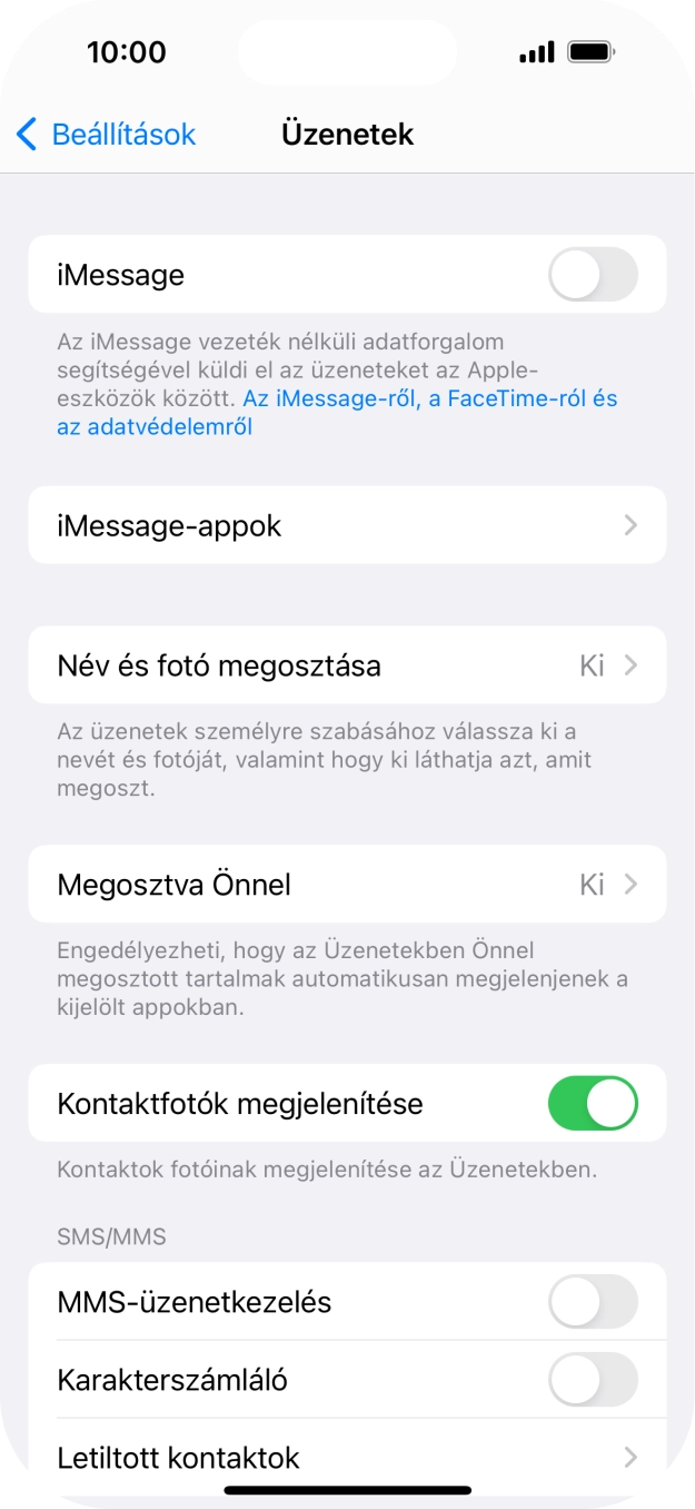 Kattints az „iMessage” melletti csúszkára a funkció bekapcsolásához. Kattints az „iMessage” melletti csúszkára a funkció bekapcsolásához.