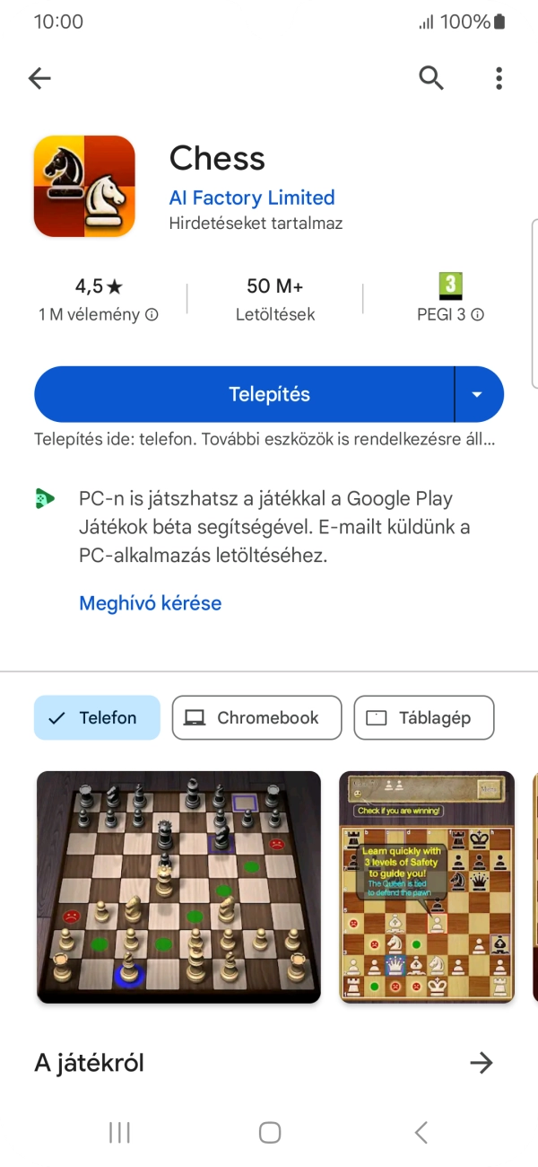 Válaszd a Telepítés lehetőséget, és kövesd a képernyőn megjelenő utasításokat az alkalmazás telepítéséhez.