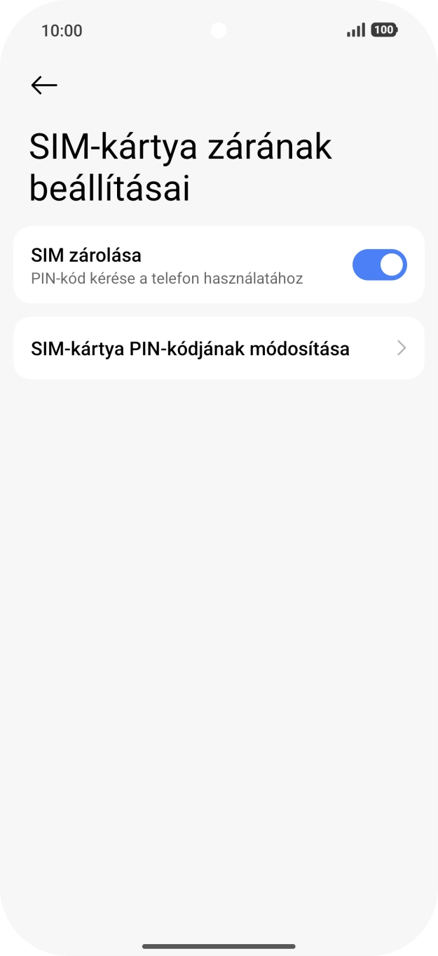 Kattints a „SIM zárolása” melletti csúszkára a funkció be- vagy kikapcsolásához. Kattints a „SIM zárolása” melletti csúszkára a funkció be- vagy kikapcsolásához.