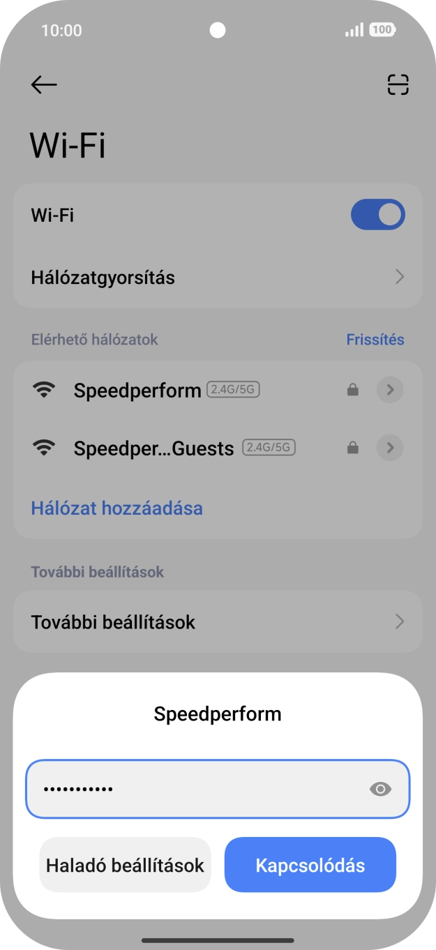 Írd be a Wi-Fi hálózatodhoz tartózó jelszót, és válaszd a Kapcsolódás lehetőséget. Írd be a Wi-Fi hálózatodhoz tartózó jelszót, és válaszd a Kapcsolódás lehetőséget.