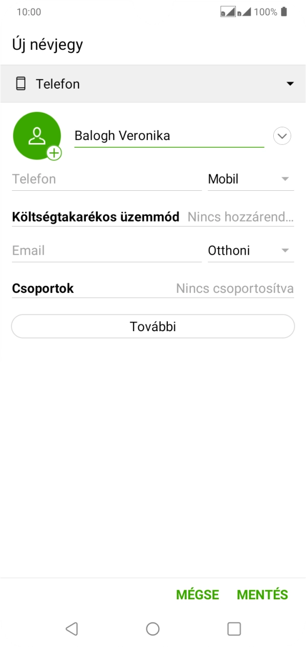 Kattints a Telefon mezőre, és írd be a kívánt telefonszámot.