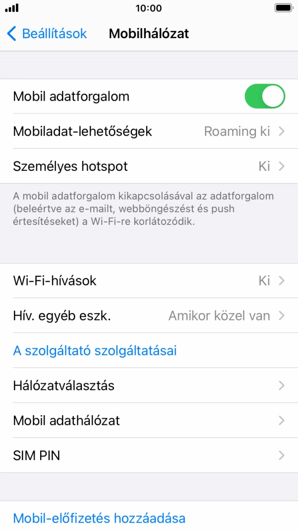Válaszd a Mobil adathálózat lehetőséget. Válaszd a Mobil adathálózat lehetőséget.