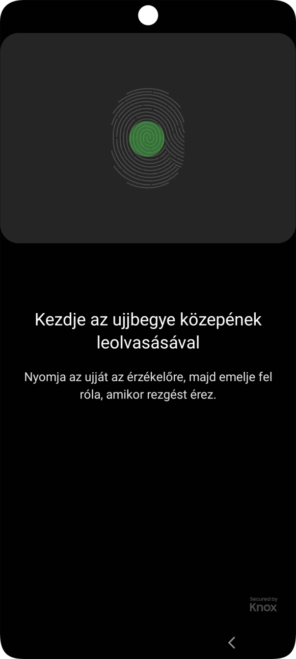 Kövesd a kijelzőn megjelenő utasításokat képernyőzár létrehozásához ujjlenyomattal. Kövesd a kijelzőn megjelenő utasításokat képernyőzár létrehozásához ujjlenyomattal.