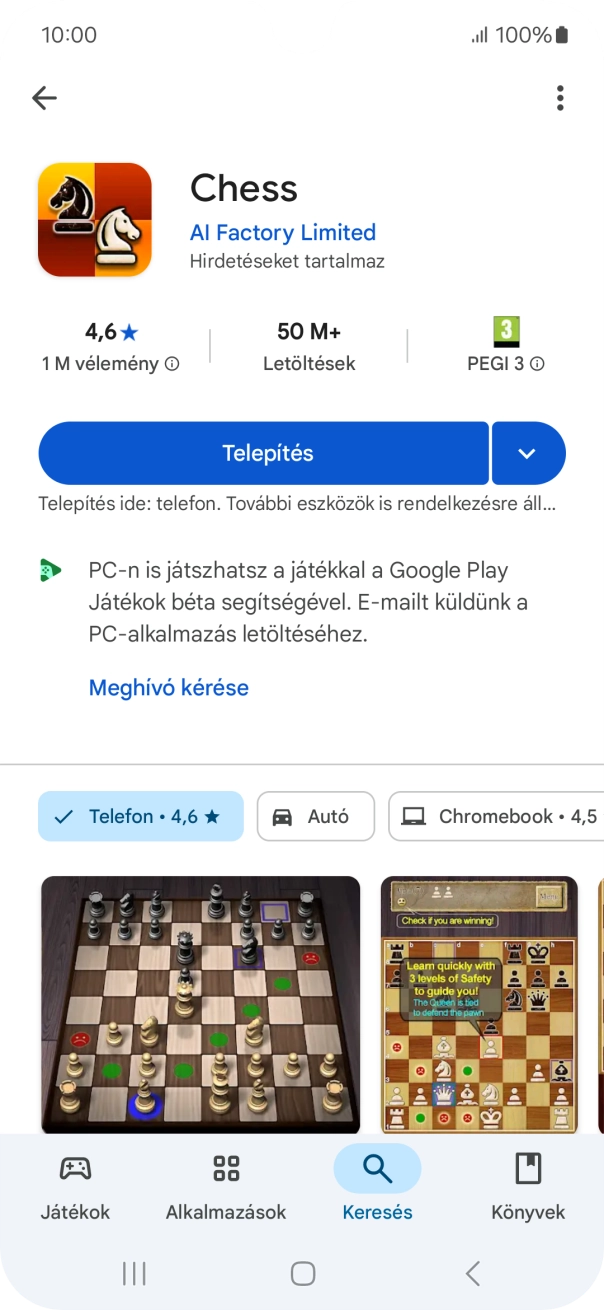 Válaszd a Telepítés lehetőséget, és kövesd a képernyőn megjelenő utasításokat az alkalmazás telepítéséhez.