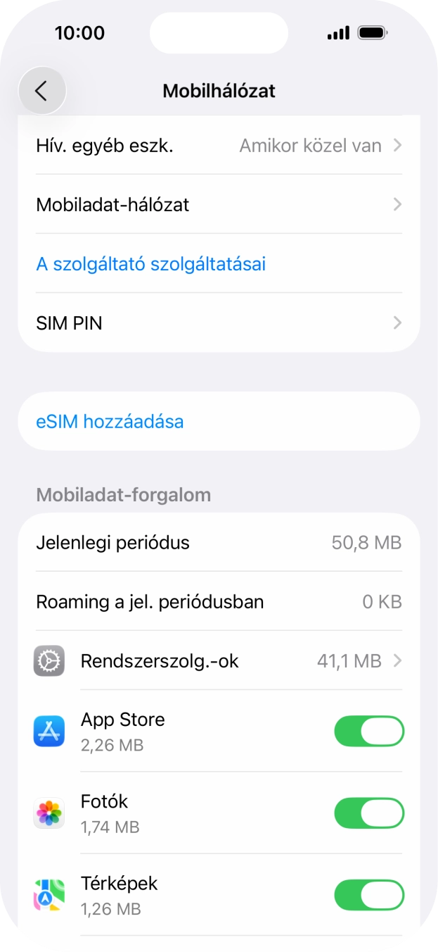 Válaszd a Mobiladat-hálózat lehetőséget.