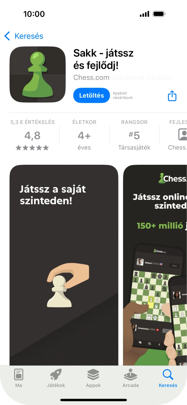 Válaszd a Letöltés lehetőséget, és kövesd a képernyőn megjelenő utasításokat az alkalmazás telepítéséhez. Válaszd a Letöltés lehetőséget, és kövesd a képernyőn megjelenő utasításokat az alkalmazás telepítéséhez.