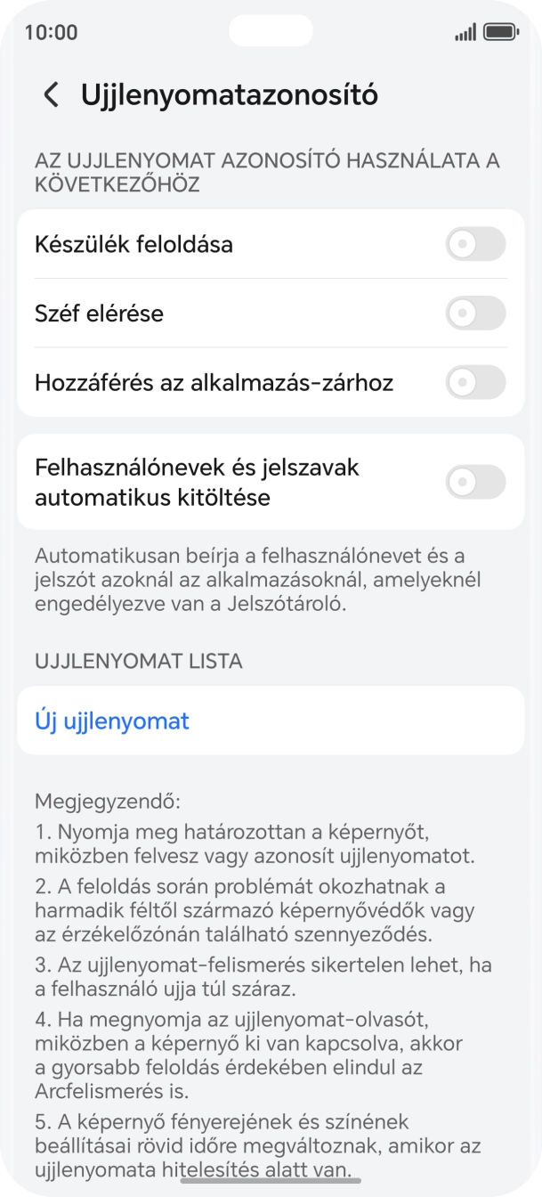 Válaszd az Új ujjlenyomat lehetőséget.