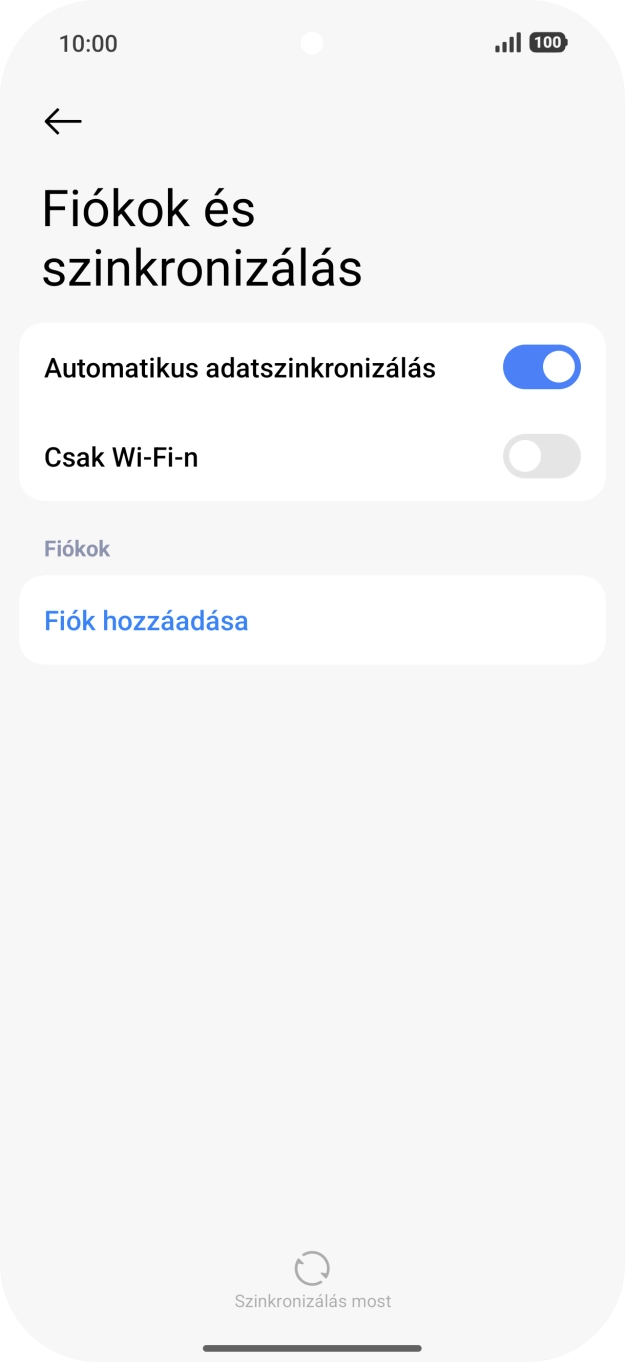 Válaszd a Fiók hozzáadása lehetőséget. Válaszd a Fiók hozzáadása lehetőséget.