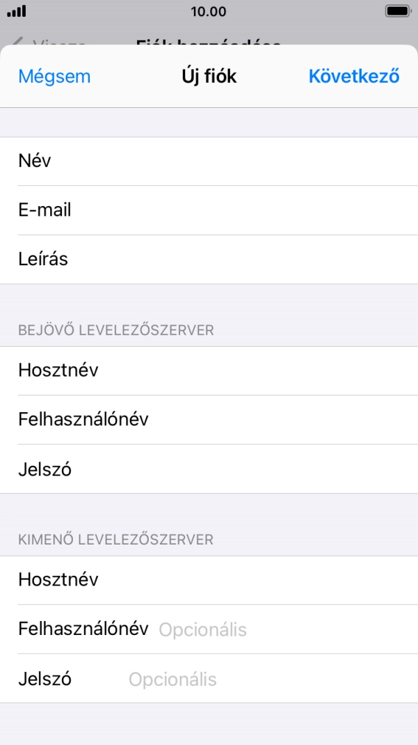 Kattints a Felhasználónév mezőre, és írd be az e-mail-fiókodhoz tartozó felhasználónevet.