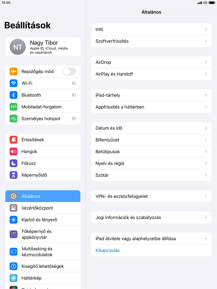 Válaszd az „iPad átvitele vagy alaphelyzete állítása” lehetőséget. Válaszd az „iPad átvitele vagy alaphelyzete állítása” lehetőséget.