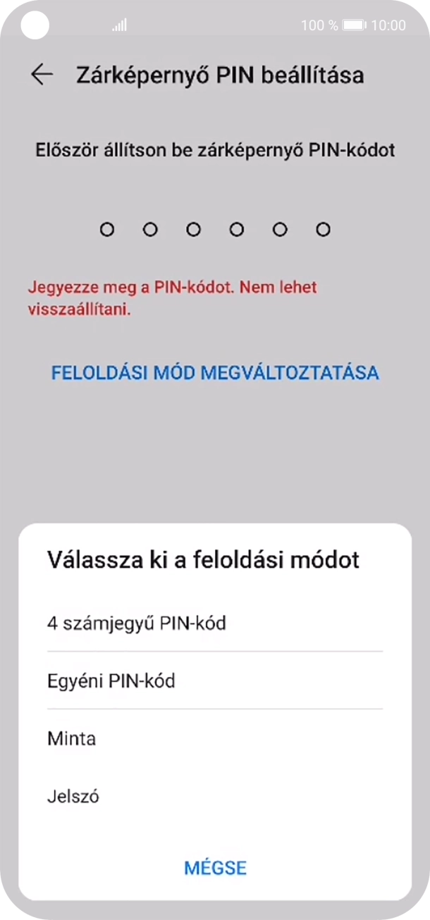 Válaszd ki a kívánt képernyőzárkódot, és kövesd a kijelzőn megjelenő utasításokat egy extra képernyőzár létrehozásához. Válaszd ki a kívánt képernyőzárkódot, és kövesd a kijelzőn megjelenő utasításokat egy extra képernyőzár létrehozásához.
