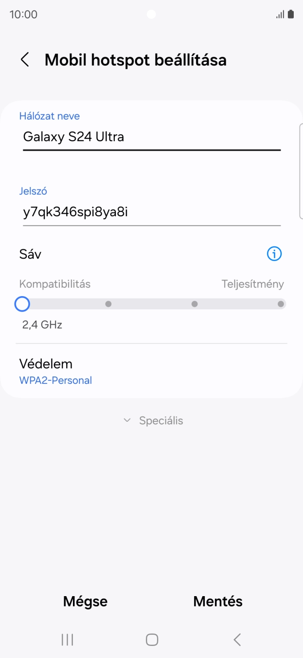 Kattints a „Hálózat neve” alatti mezőre, és írd be a Wi-Fi hotspot kívánt nevét. Kattints a „Hálózat neve” alatti mezőre, és írd be a Wi-Fi hotspot kívánt nevét.