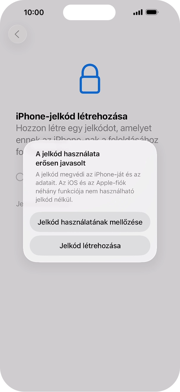 Ha kikapcsolod a funkciót, válaszd a Jelkód használatának mellőzése lehetőséget.