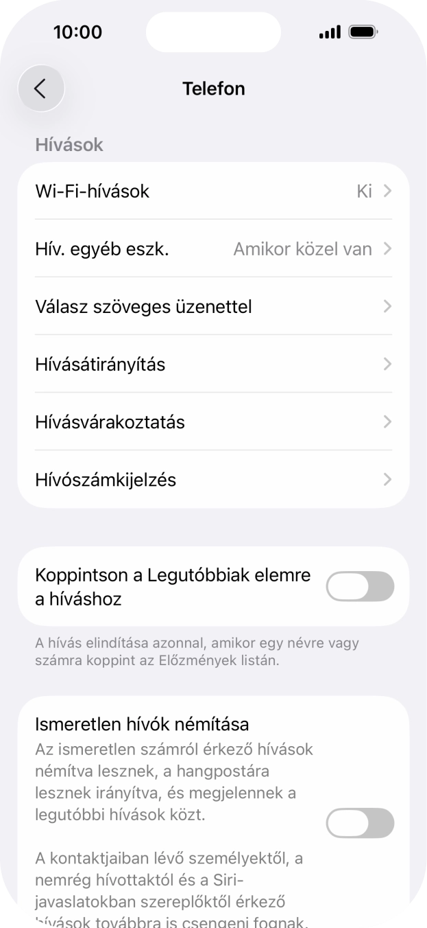 Válaszd a Hívószámkijelzés lehetőséget.