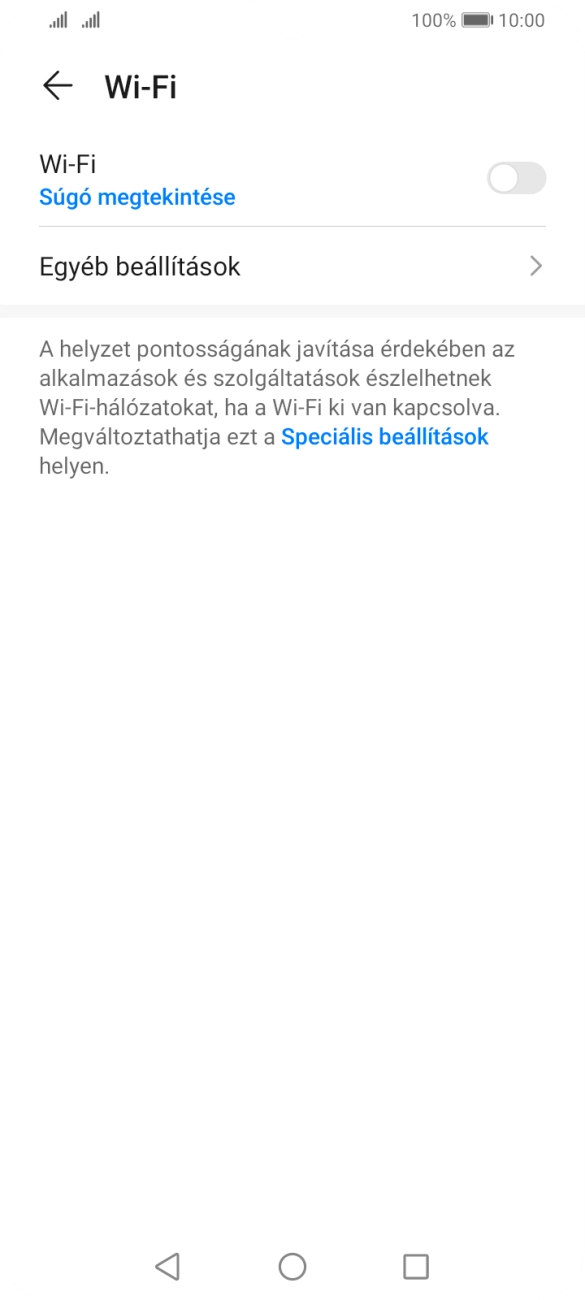 Kattints a „Wi-Fi” melletti csúszkára a funkció bekapcsolásához. Kattints a „Wi-Fi” melletti csúszkára a funkció bekapcsolásához.