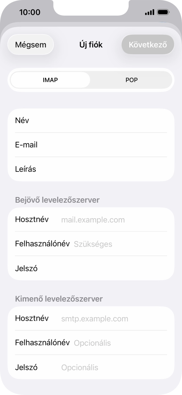 Válaszd az IMAP lehetőséget.