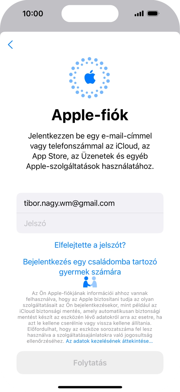 Kattints a „Jelszó” melletti mezőre, és írd be az Apple ID-d jelszavát.