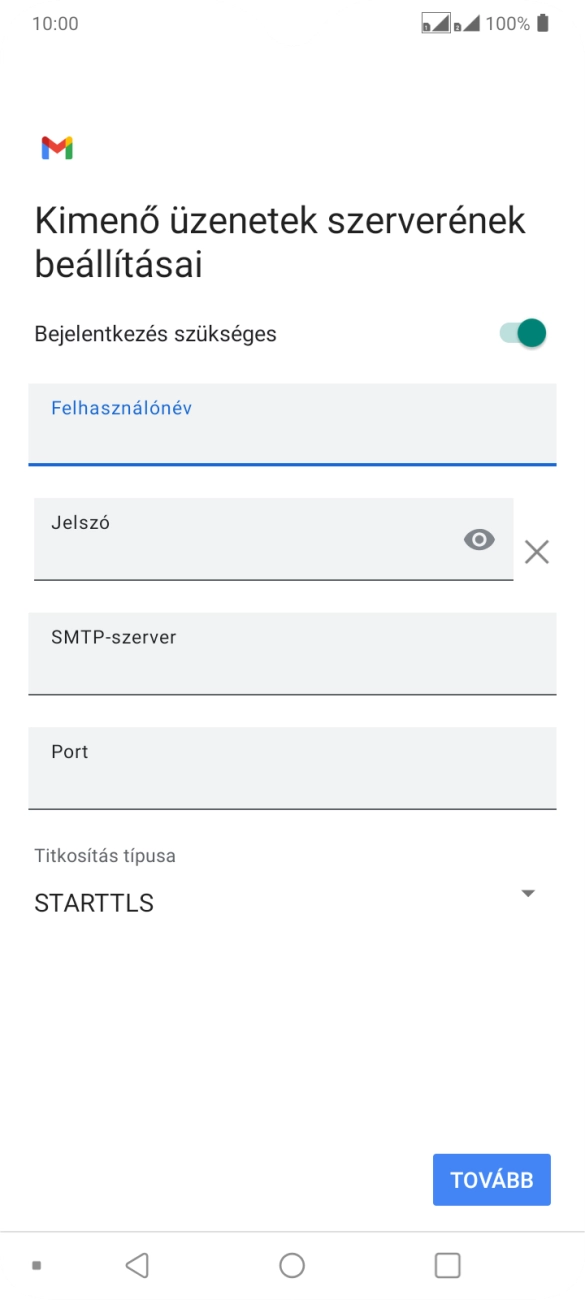 Kattints a „Jelszó” alatti mezőre, és írd be az e-mail szolgáltatód kimenő szerverének jelszavát.