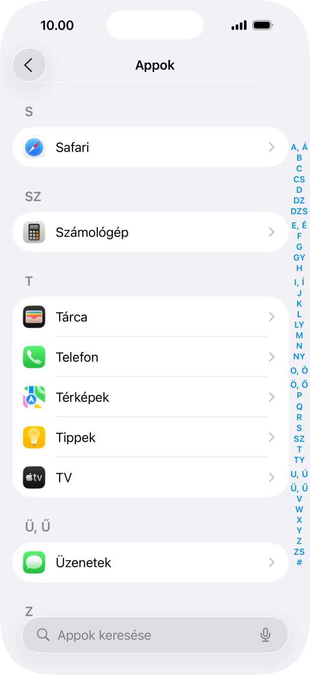 Válaszd az Üzenetek lehetőséget.