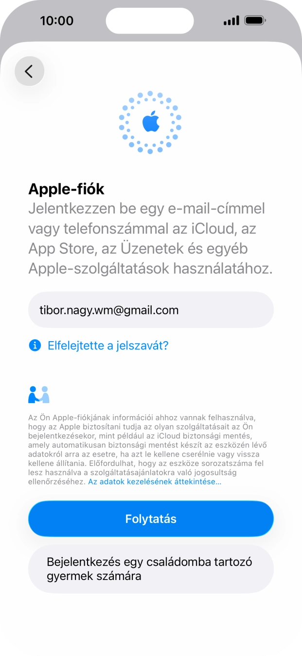 Válaszd a Folytatás lehetőséget.