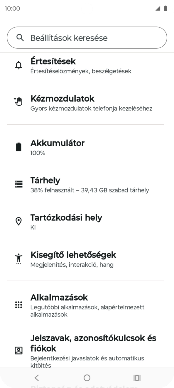 Válaszd a Jelszavak, azonosítókulcsok és fiókok lehetőséget.