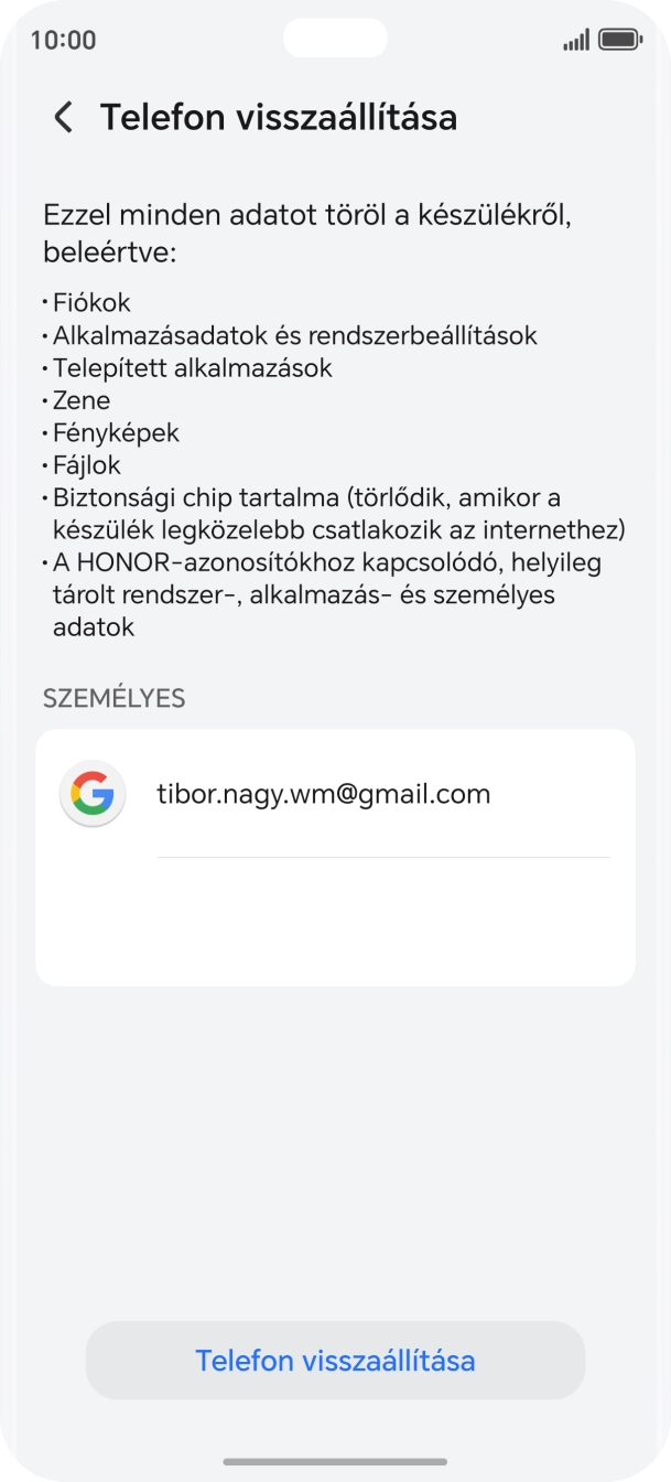 Válaszd a Telefon visszaállítása lehetőséget. Válaszd a Telefon visszaállítása lehetőséget.