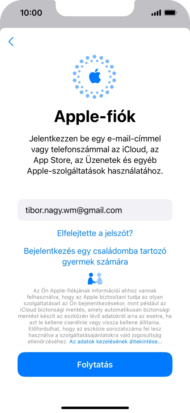 Válaszd a Folytatás lehetőséget.