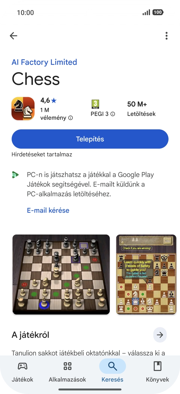 Válaszd a Telepítés lehetőséget, és kövesd a képernyőn megjelenő utasításokat az alkalmazás telepítéséhez. Válaszd a Telepítés lehetőséget, és kövesd a képernyőn megjelenő utasításokat az alkalmazás telepítéséhez.