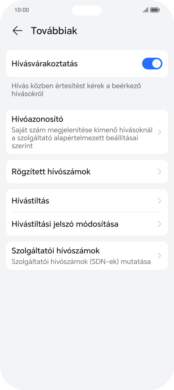 Kattints a „Hívásvárakoztatás” melletti csúszkára a funkció be- vagy kikapcsolásához. Kattints a „Hívásvárakoztatás” melletti csúszkára a funkció be- vagy kikapcsolásához.