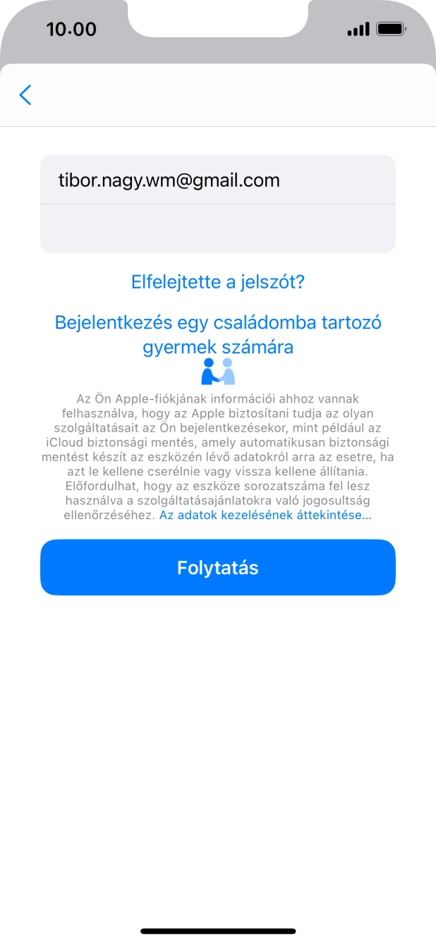 Válaszd a Folytatás lehetőséget.