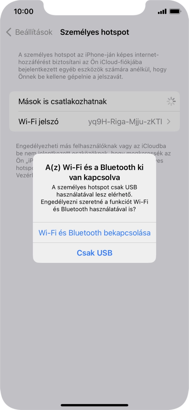 Amennyiben be van kapcsolva a Wi-Fi, válaszd a Wi-Fi és Bluetooth bekapcsolása lehetőséget.