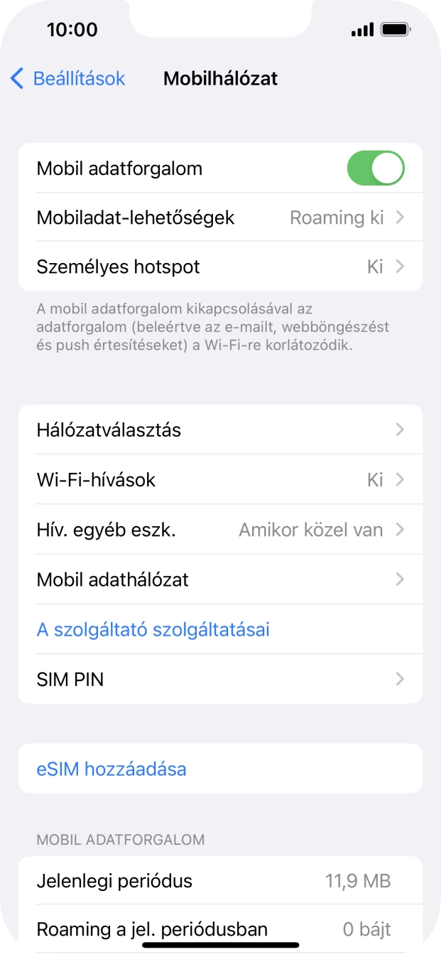 Válaszd a Mobil adathálózat lehetőséget.