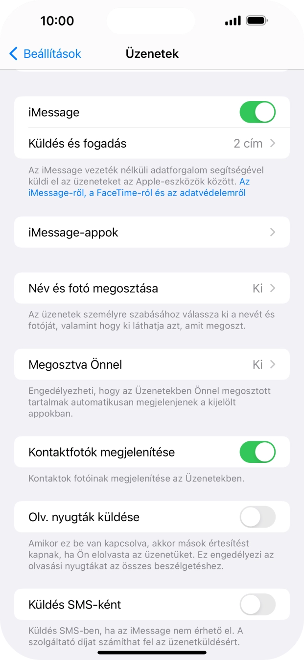 Kattints a „Küldés SMS-ként” melletti csúszkára a funkció be- vagy kikapcsolásához.