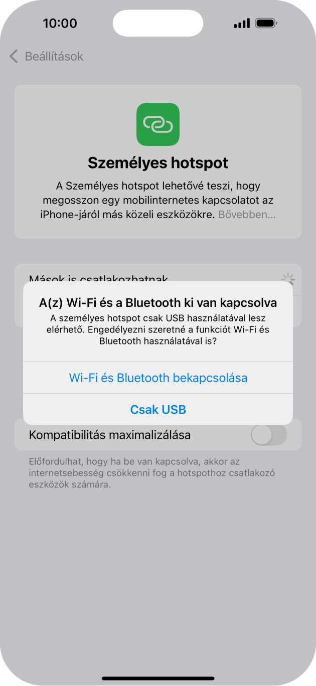 Amennyiben ki van kapcsolva a Wi-Fi, válaszd a Wi-Fi és Bluetooth bekapcsolása lehetőséget.
