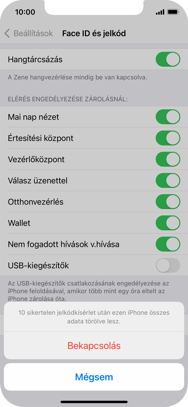 Ha bekapcsolod a funkciót, válaszd a Bekapcsolás lehetőséget.