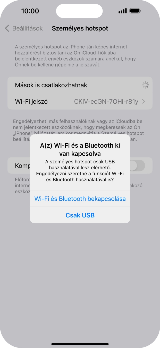 Amennyiben be van kapcsolva a Wi-Fi, válaszd a Wi-Fi és Bluetooth bekapcsolása lehetőséget. Amennyiben be van kapcsolva a Wi-Fi, válaszd a Wi-Fi és Bluetooth bekapcsolása lehetőséget.