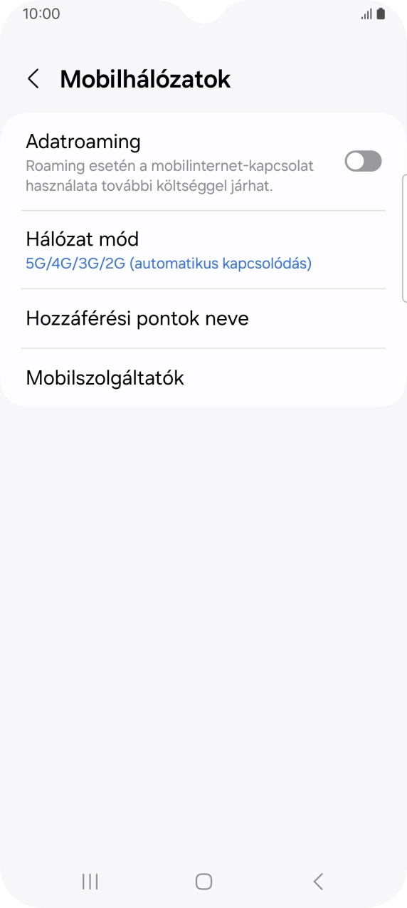 Kattints az „Adatroaming” melletti csúszkára a funkció be- vagy kikapcsolásához. Kattints az „Adatroaming” melletti csúszkára a funkció be- vagy kikapcsolásához.